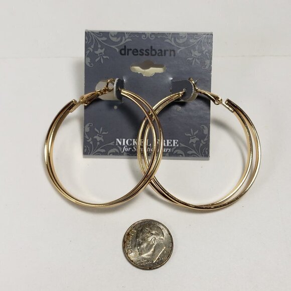 2/$30 Gold tone Interconnected Hoop design Leverback 1.75" Earrings - Jewelry - Picture 5 of 7